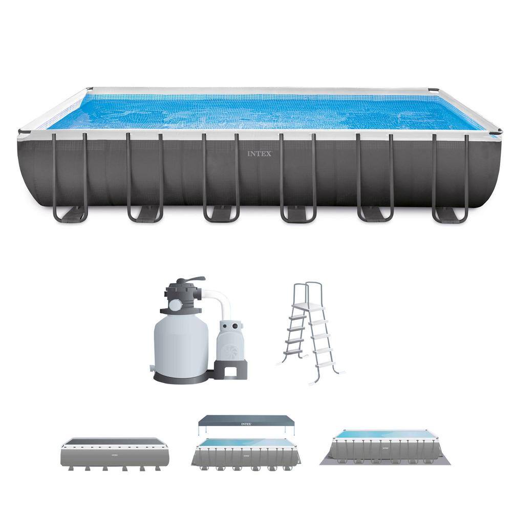 INTEX 24 ft. x 12 ft. Rectangular 52 in. Deep Metal Frame Swimming Pool Set with Floats and Cooler (2-Pack)