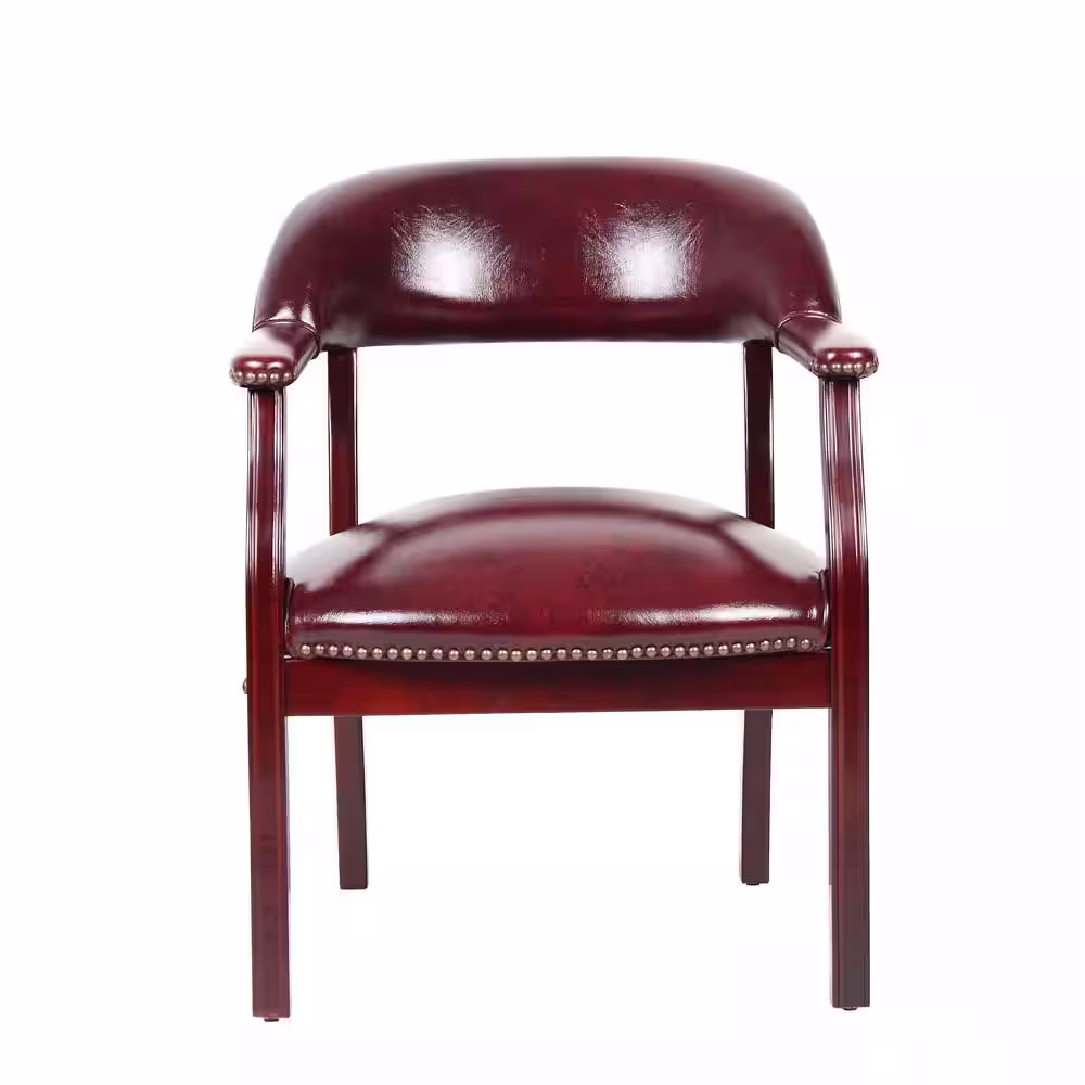 BOSS Office Products Captains Chair Burgundy Vinyl Mahogany Brass Nail Heads