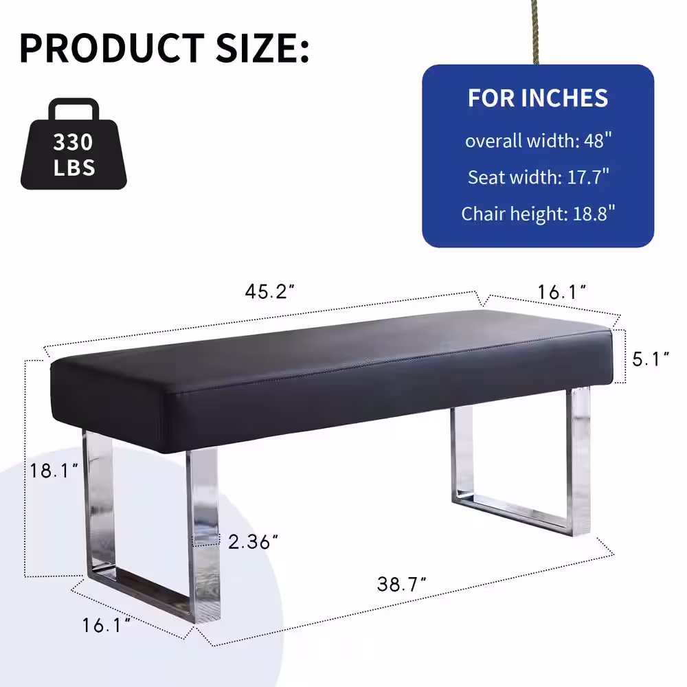 None Modern Black Dining Bench Backless with Metal Legs 45.2 in. (Black)