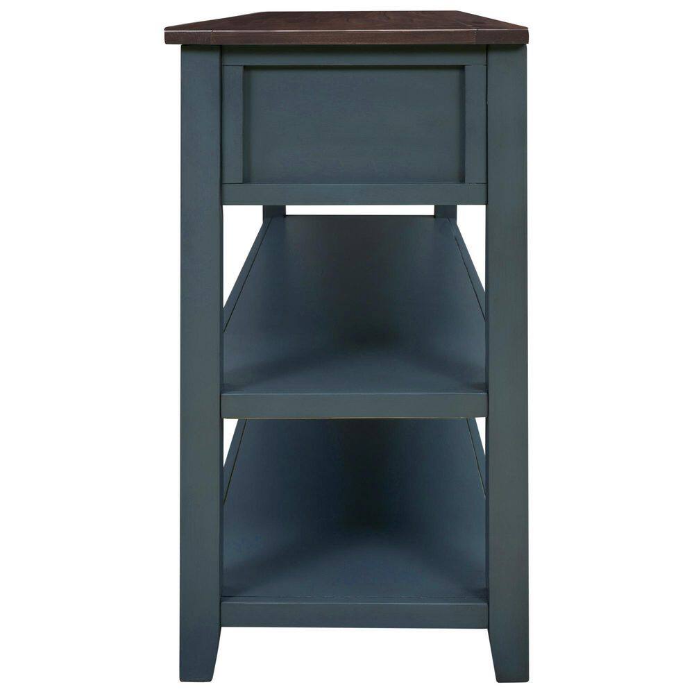Harper & Bright Designs Retro and Modern Design 50 in. Blue Rectangle Pine Console Table with 3 Top Drawers and 2 Open Shelves