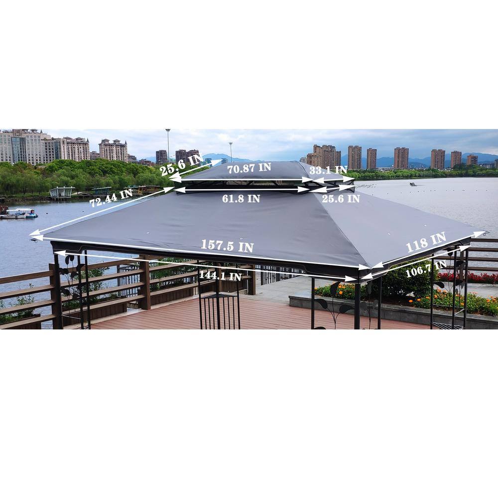 None 13 ft. x 10 ft. Patio Double Roof Gazebo Replacement Canopy Top Fabric in Gray