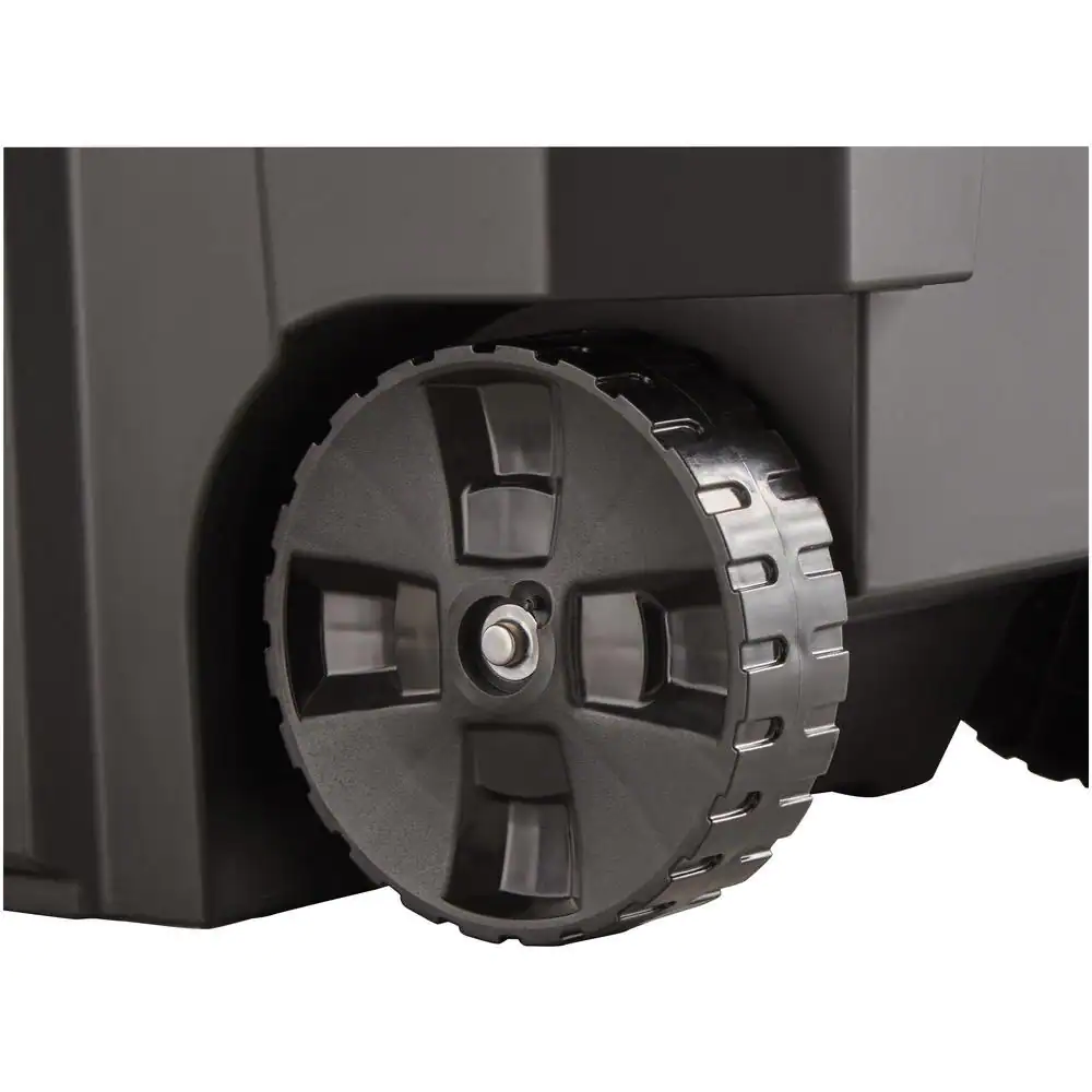 Husky 45 Gal. Latch and Stack Tote with Wheels in Black with Red Lid