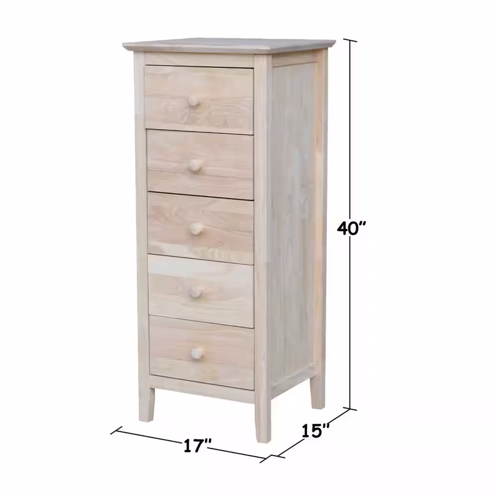 International Concepts Brooklyn 5-Drawer Unfinished Wood Chest
