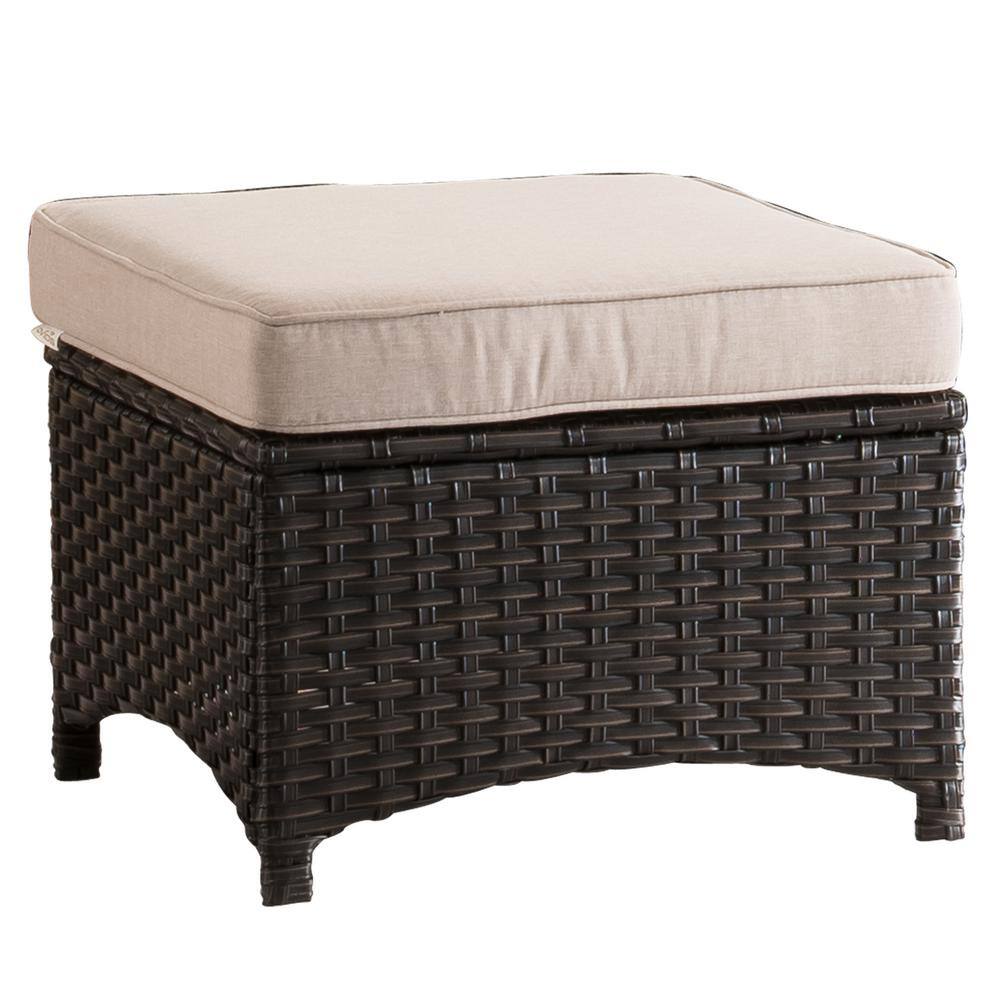 XIZZI Maroon Lake Brown 10-Piece Wicker Patio Conversation Seating Sofa Set with Beige Cushions and Swivel Rocking Chairs