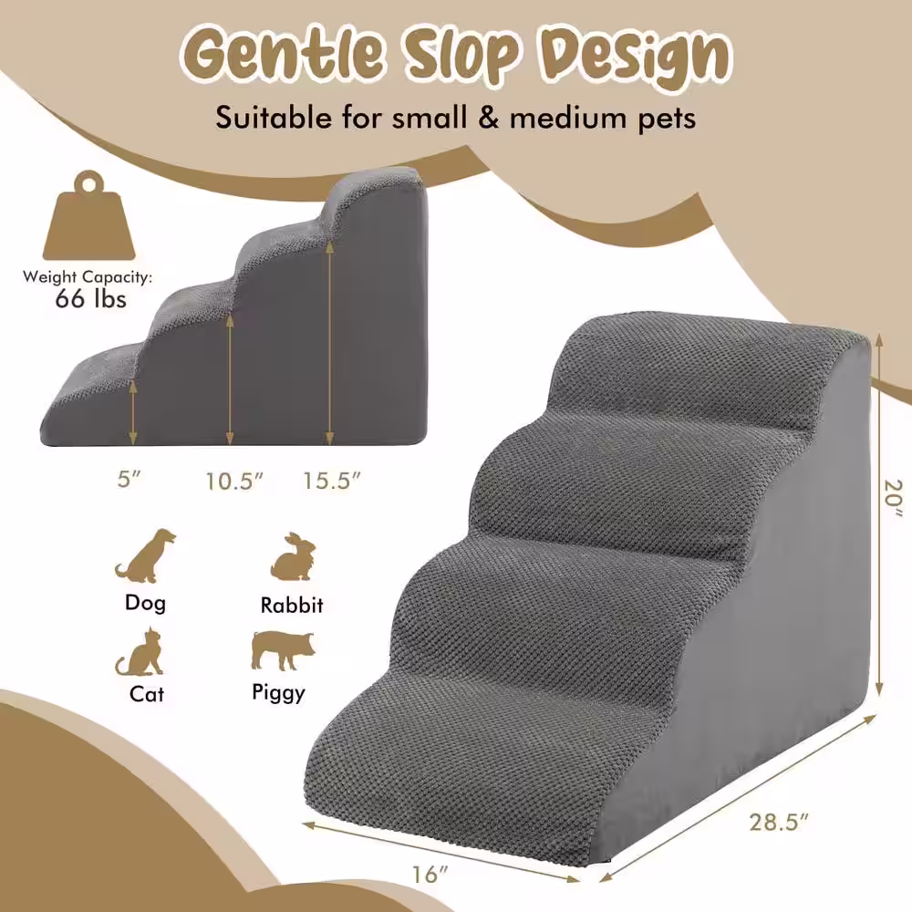 ANGELES HOME 4-Tier Foam Non-Slip Dog Steps with Washable Zippered Cover