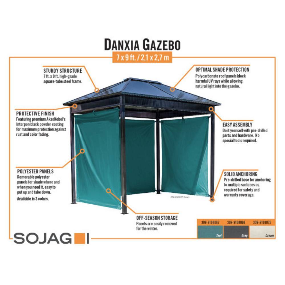 Sojag Danxia 7 ft. x 9 ft. Grey Cabana Steel Framed Gazebo