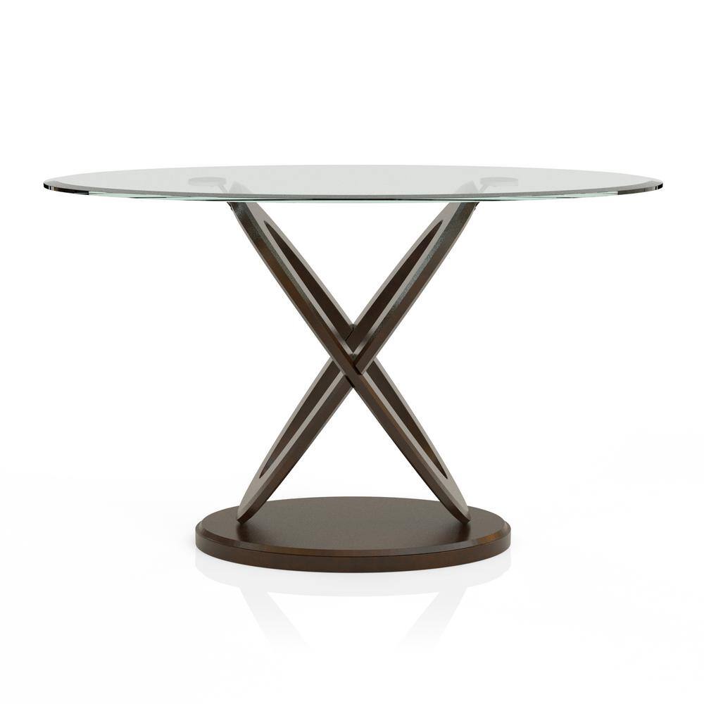 Furniture of America Quaze 48 in. Dark Walnut Oval Glass Console Table