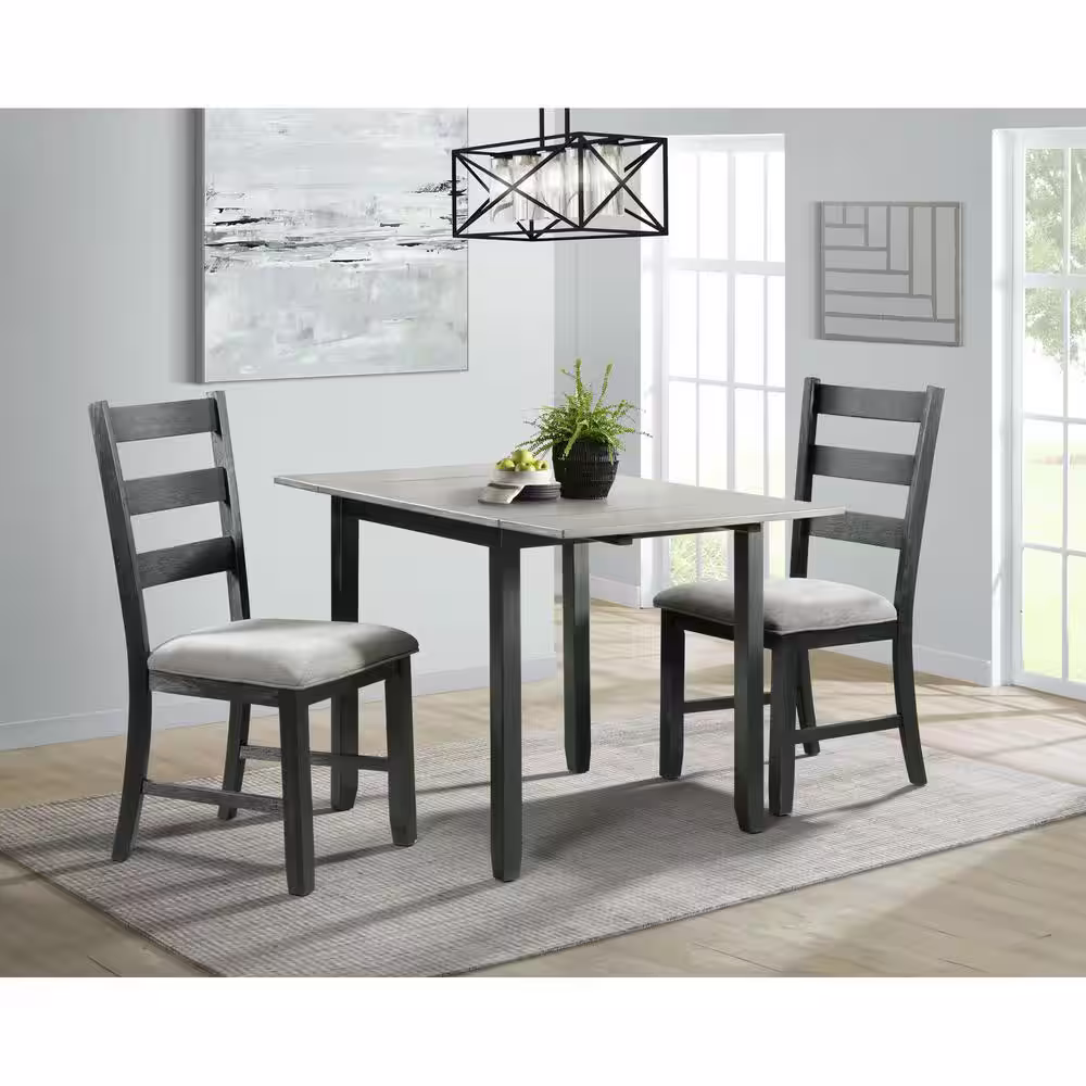Picket House Furnishings Tuttle 3-Piece Drop Leaf Dining Set in Gray Table and 2-Chairs