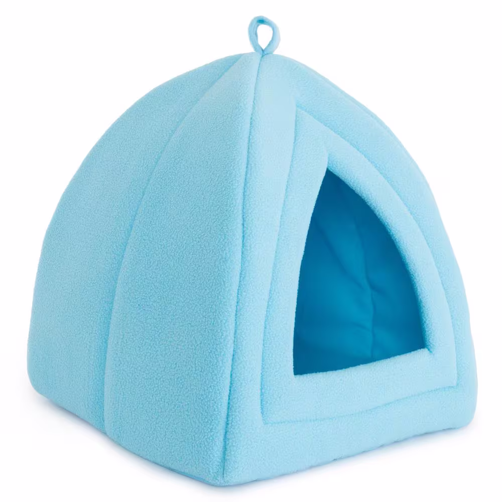 Pet Trex Medium Sized Blue Tent-Style Cat Igloo - Cozy Covered Bed for Cats and Kittens