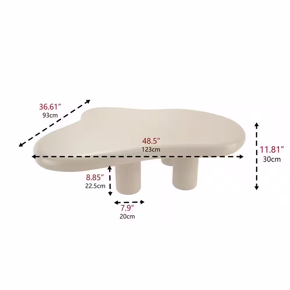 None 48.5 in. Modern Creamy White Medium Specialty Cloud Shaped Composite Top Coffee Table with Sturdy Four Legs