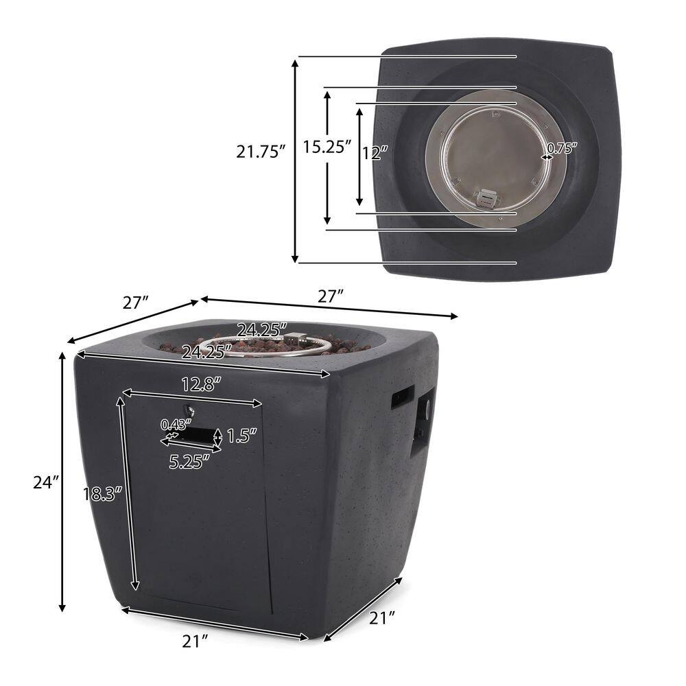 Noble House Elisson Dark Gray Square Stone Fire Pit Table