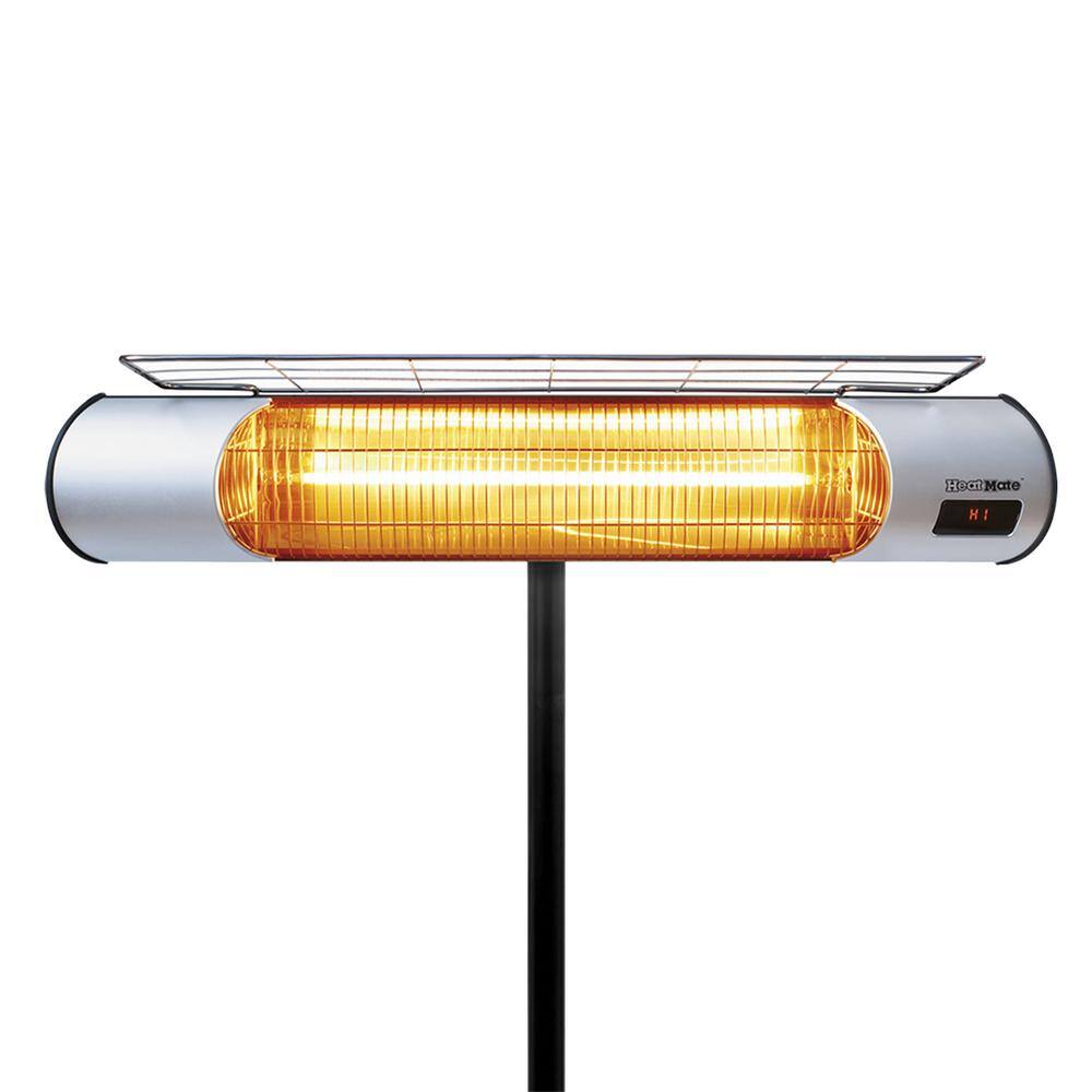 None HeatMate 1000-Watt Metal Weatherproof Graphite Patio Heater with Stand & Remote in Silver