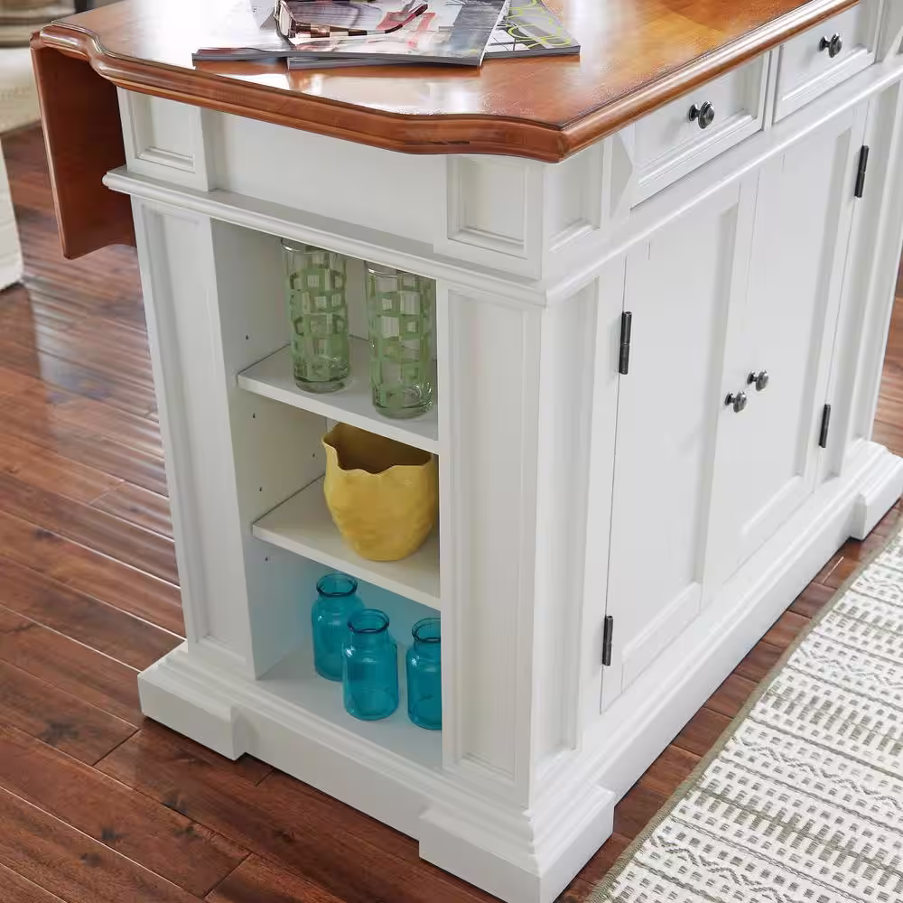 HOMESTYLES Americana White Kitchen Island With Drop Leaf