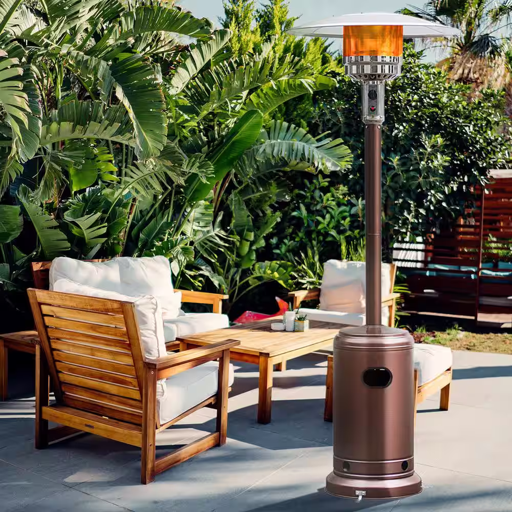 Gymax 48000 BTU Bronze Patio Standing LP Gas Heater Stainless Steel Propane with Wheels