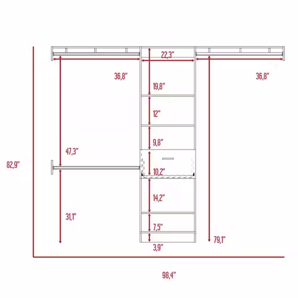 Magic Home 98 in. x 83 in. Reach-in Freestanding Closet System with 1 Drawer and 4 Shelves, Walnut