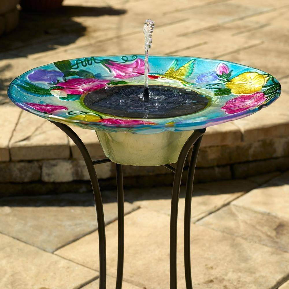 Smart Solar Hummingbird Glass Solar Birdbath
