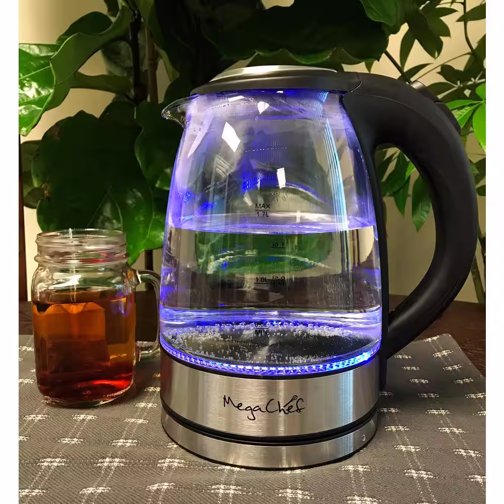 MegaChef 7 Cups 1.7 l Glass and Stainless Steel Electric Tea Kettle