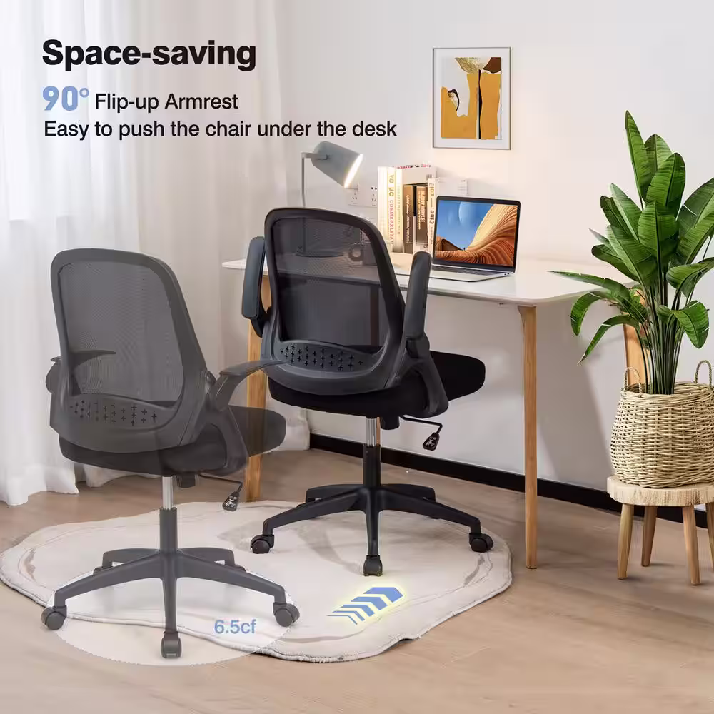 Costway Black Mesh Office Chair Adjustable Rolling Computer Desk Chair w/Flip-up Armrest