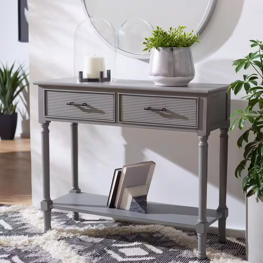 SAFAVIEH Ryder 35.5 in. Rustic Gray 2-Drawer Console Table