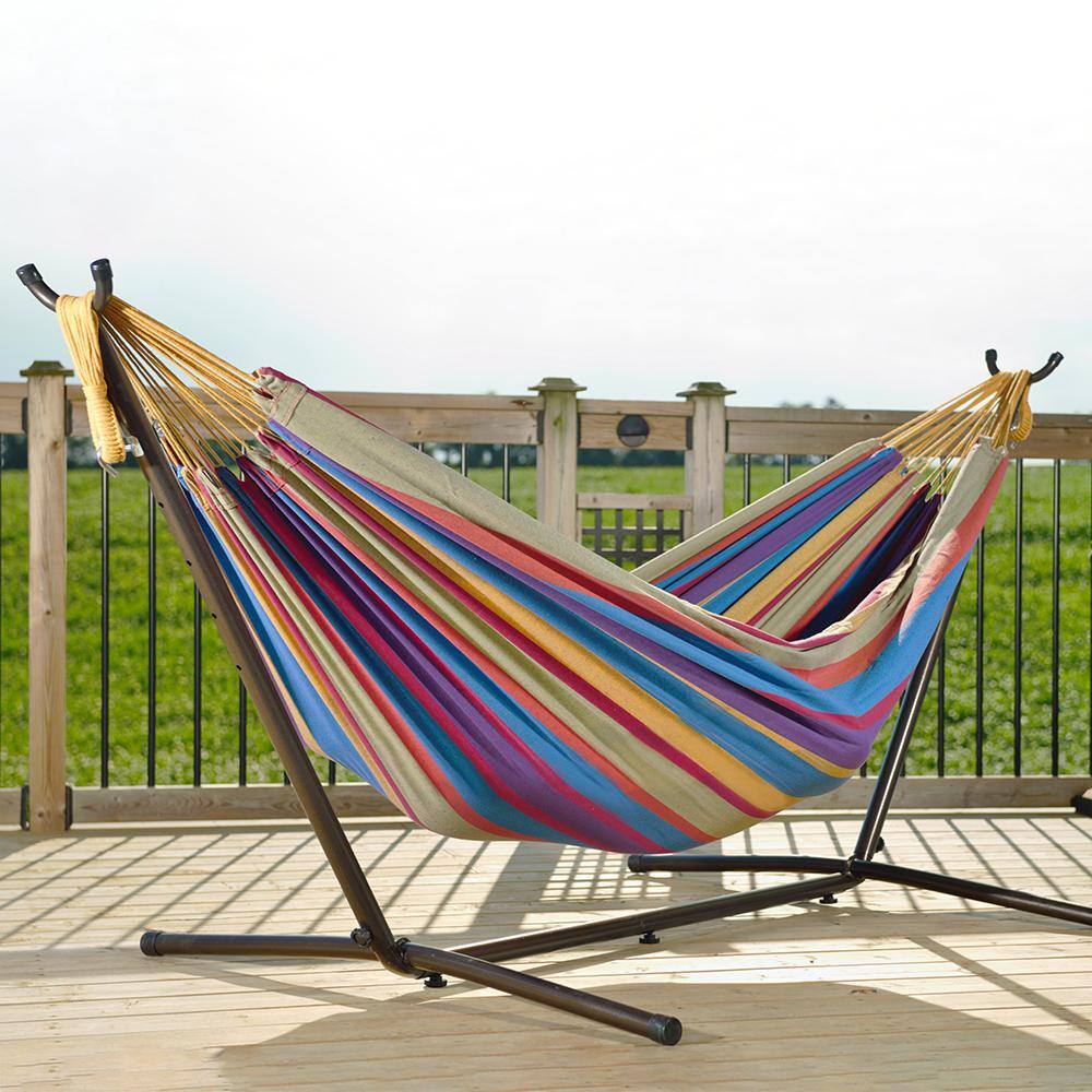 Vivere 9 ft. Double Cotton Hammock with Stand in Tropical