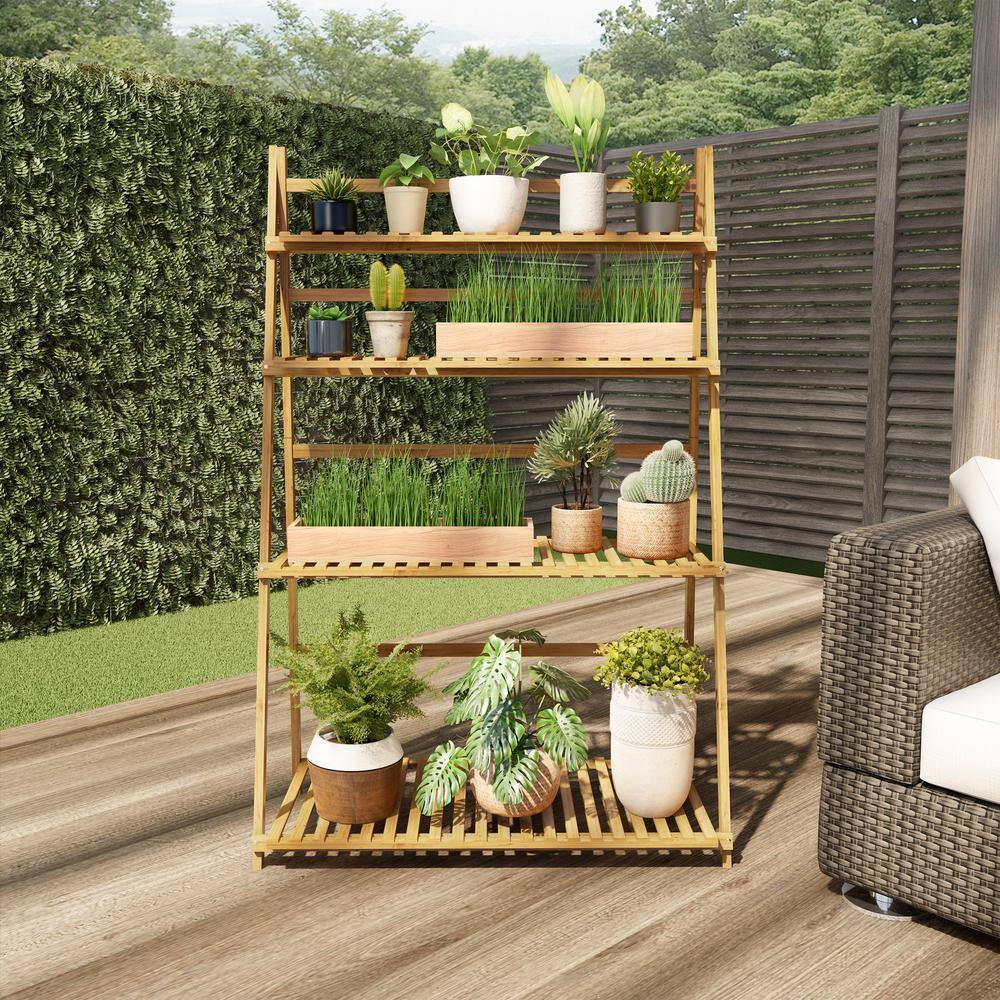 Pure Garden Bamboo 4-Tier Bamboo Shelving Unit (17 in. W x 48 in. H x 32 in. D)