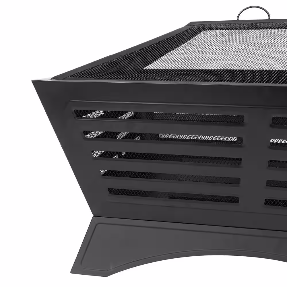 Pleasant Hearth Hutchinson 32.8 in. W x 23.7 in. H Square Steel Wood Burning Black Fire Pit
