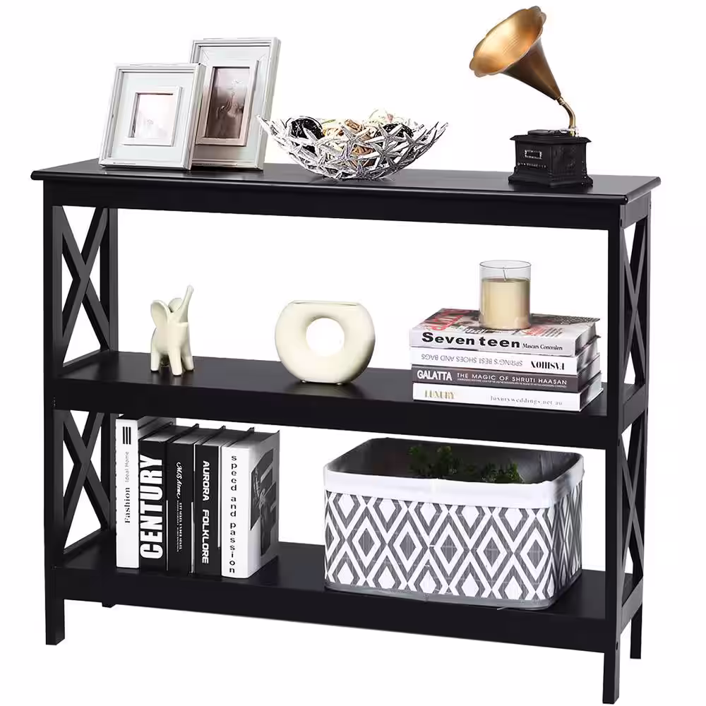 Costway 39.5 in. Black Standard Rectangle Wood Console Table with Shelf