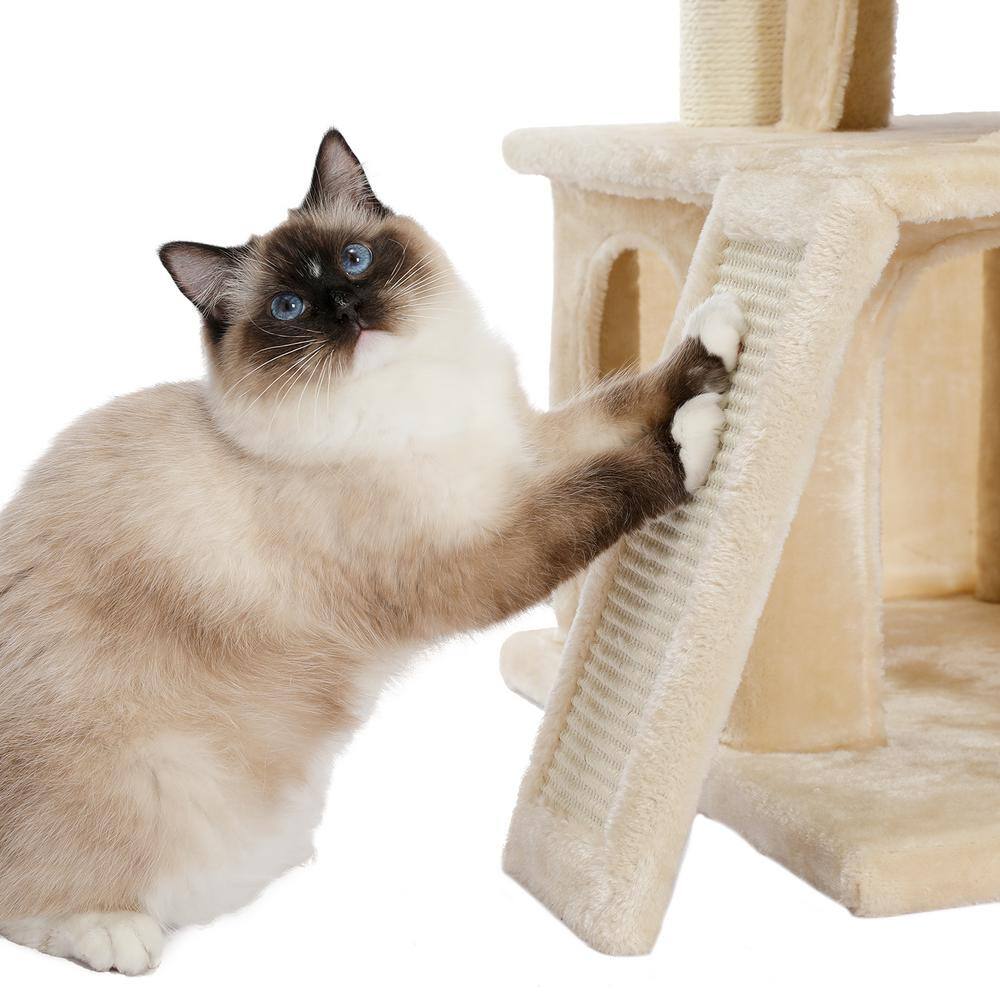 None 33.8 in. H Cat Tree Cat Tower with Condo and Dangling Ball in Beige