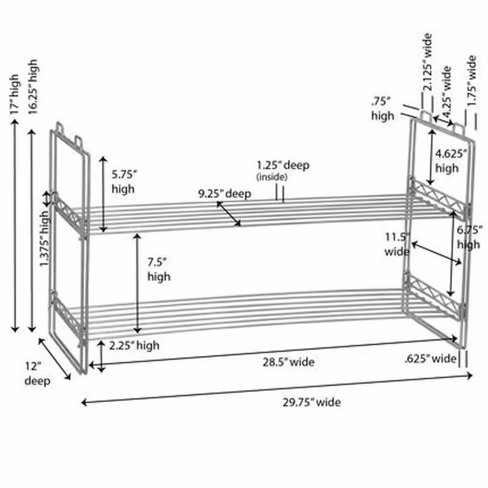 HOUSEHOLD ESSENTIALS 16.5 H 6-Pair 2-Tier Chrome Metal Shoe Rack