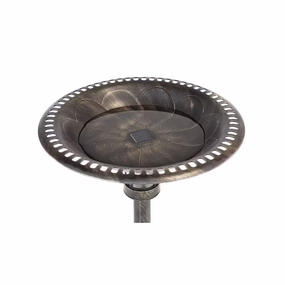SunRay Beacon Point Solar Lighted Bird Bath in Brushed Bronze