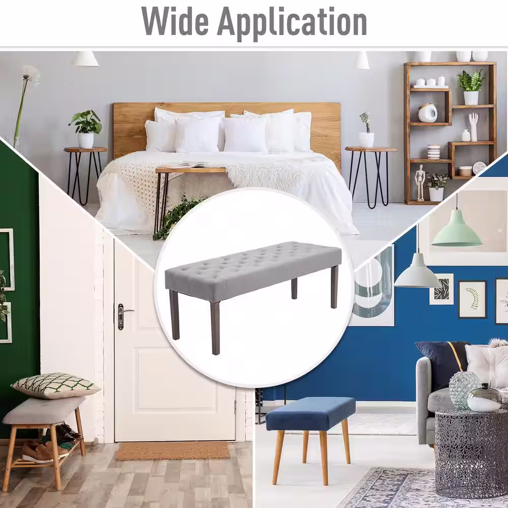 HOMCOM Blue Polyester Tufted Hallway Upholstered Bench with Wooden Legs 19.25 in. x 56 in. x 19.25 in.