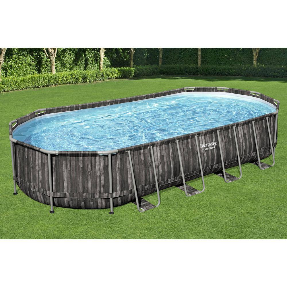 Bestway 24 ft. x 12 ft. Oval 48 in. Deep Soft-Sided Above Ground Swimming Pool Set