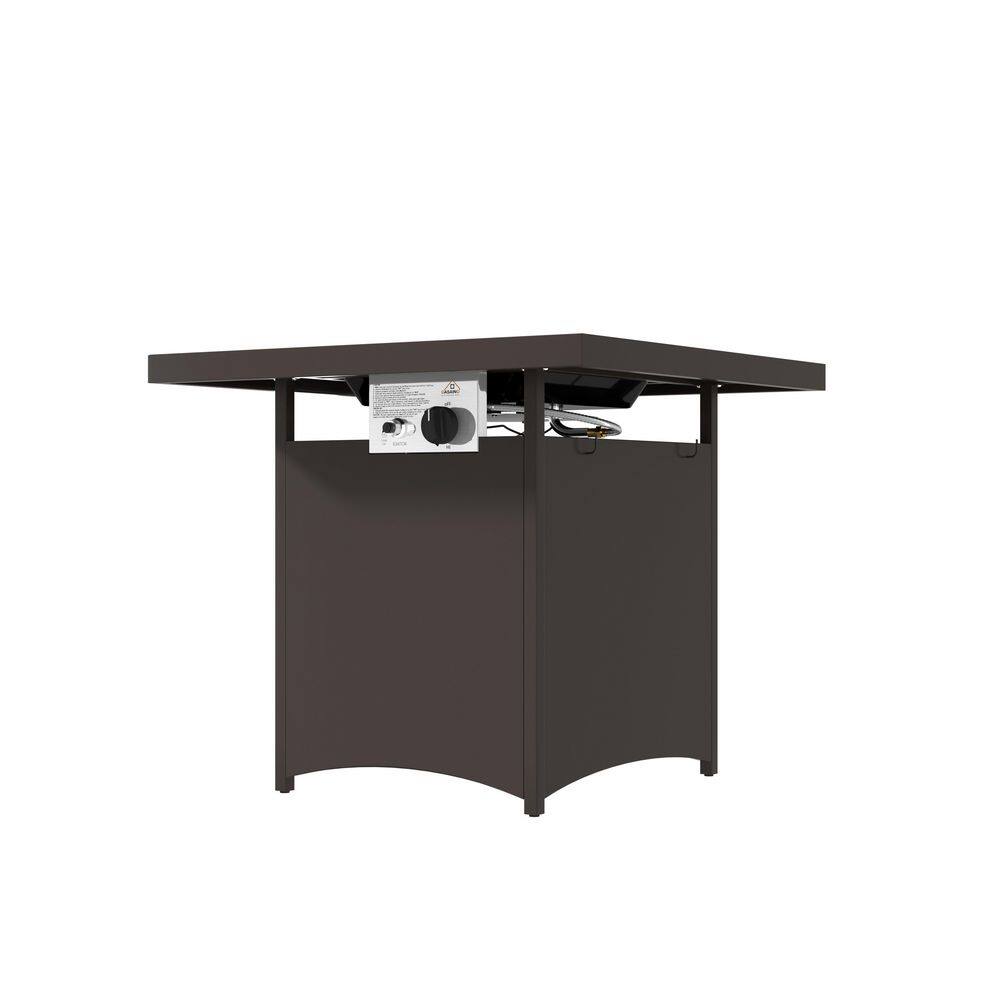 CASAINC Square Metal 24.6 in. Outdoor Fire Pit Table With Glass Bead Set 50000BTU