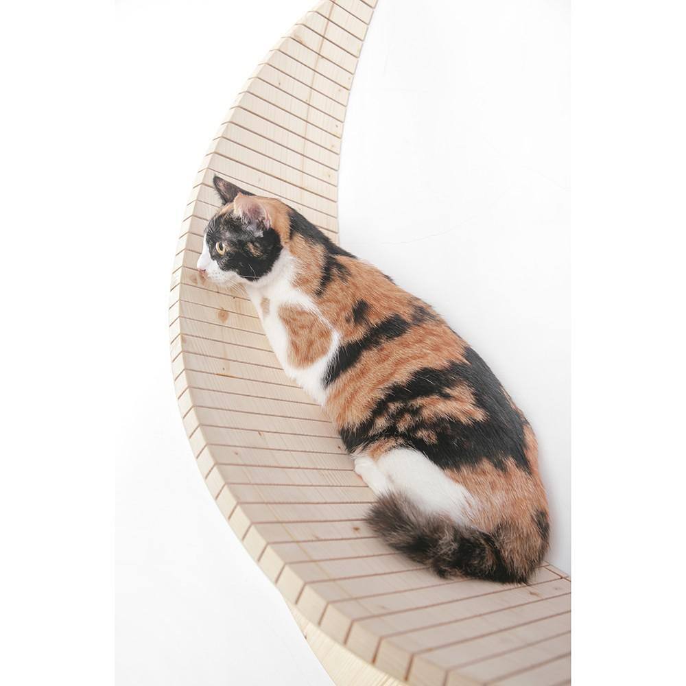 AndMakers MYZOO Medium Luna Crescent Moon Shape Wall Mounted Wood Cat Bed