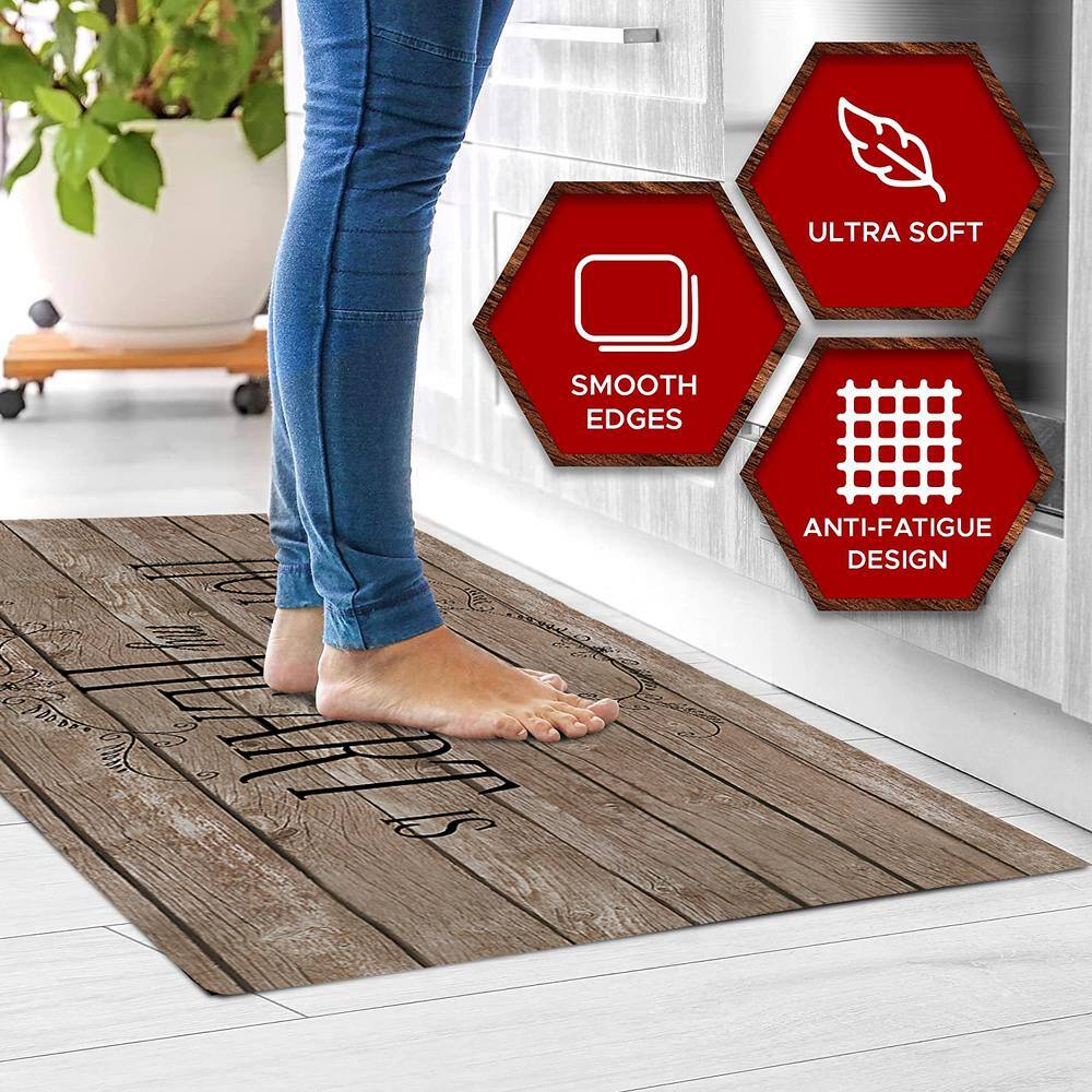 J&V TEXTILES Home Heartwood 55 in. x 19.6 in. Anti-Fatigue Kitchen Mat