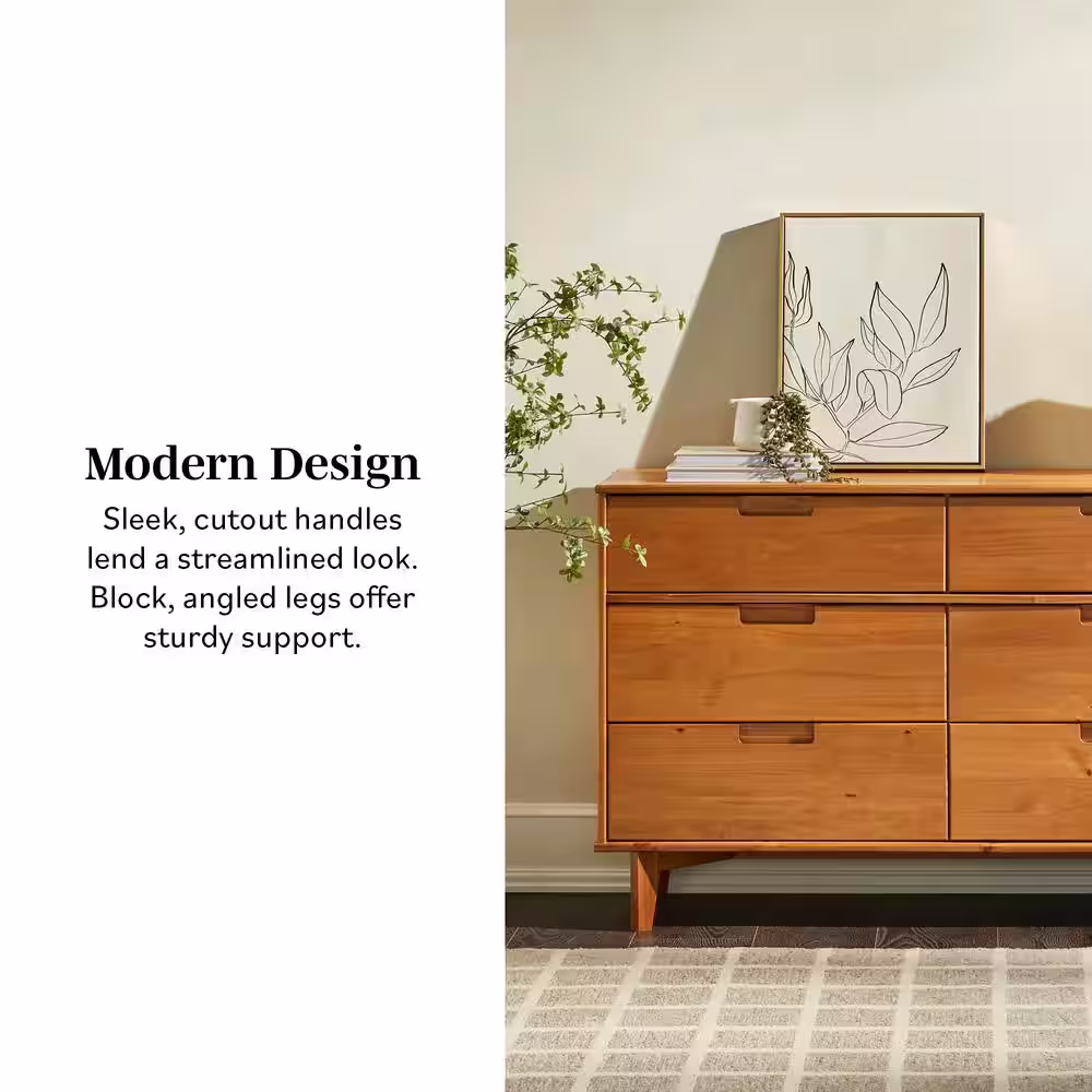Walker Edison Furniture Company Sloane 6-Drawer Caramel Mid-Century Modern Solid Wood Dresser