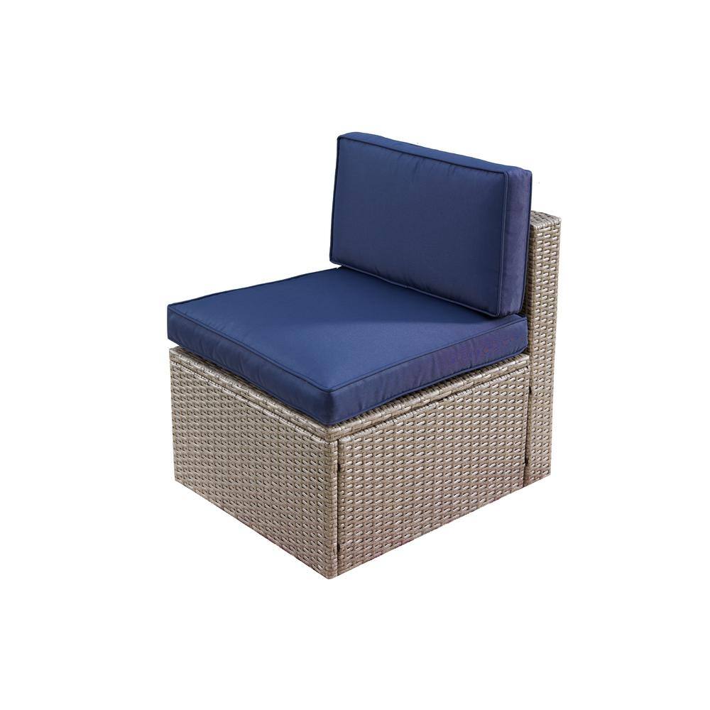 Patio Festival 8-Piece Wicker Patio Sectional Seating Set with Blue Cushions