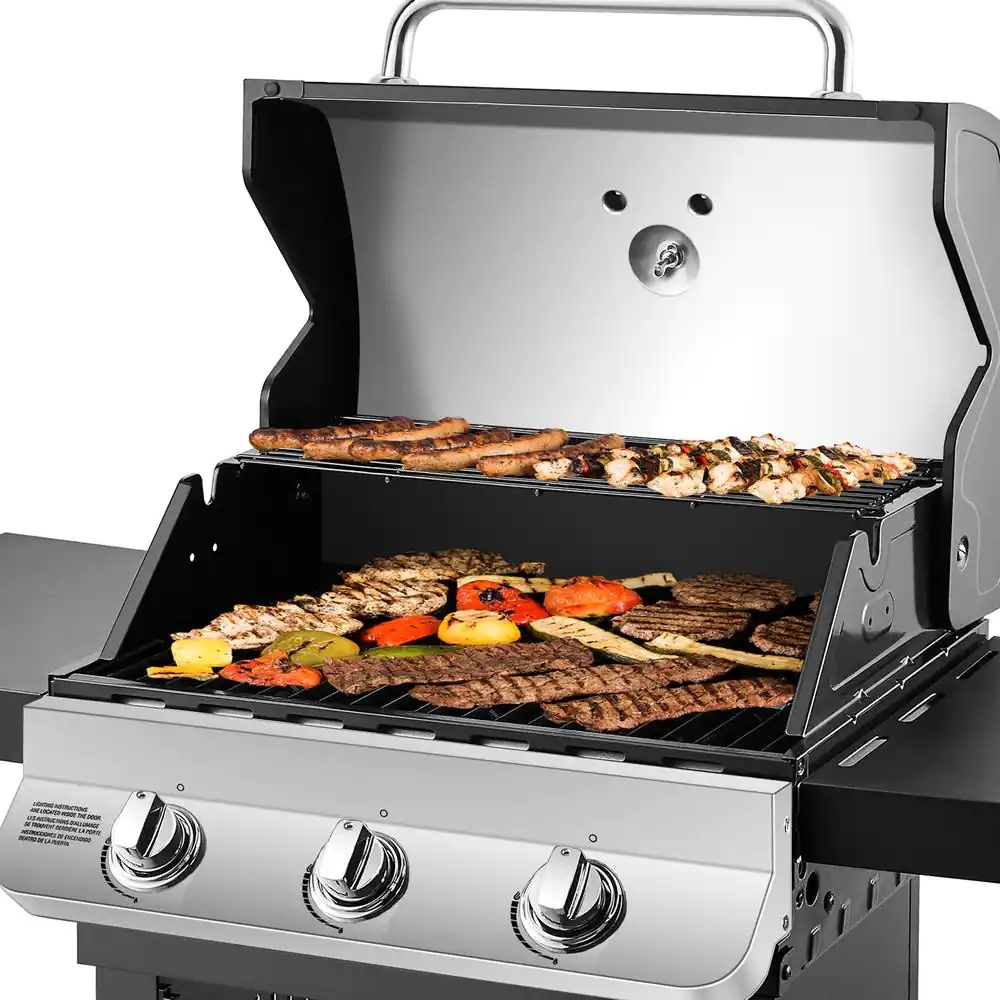 Dyna-Glo Premier 3-Burner Propane Gas Grill in Stainless Steel with Folding Side Tables