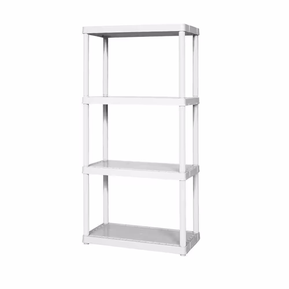 GRACIOUS LIVING White 4-Tier Plastic Garage Storage Shelving Unit (12 in. W x 48 in. H x 24 in. D)