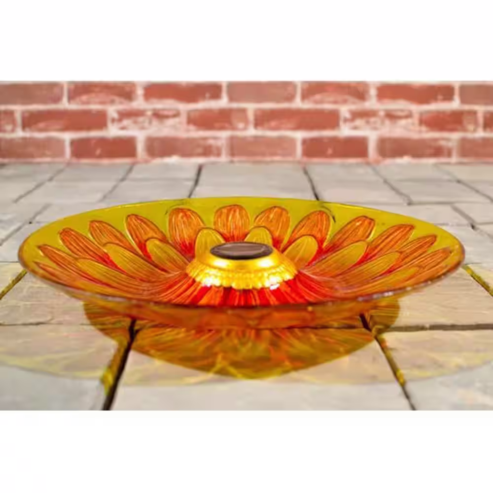 Hi-Line Gift Solar Glass Sunflower Birdbath