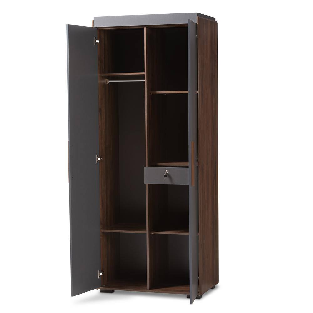 Baxton Studio Rikke 20 in. D x 32 in. W x 81 in. H Gray Wooden Freestanding Particle Board 7-Shelves Closet System