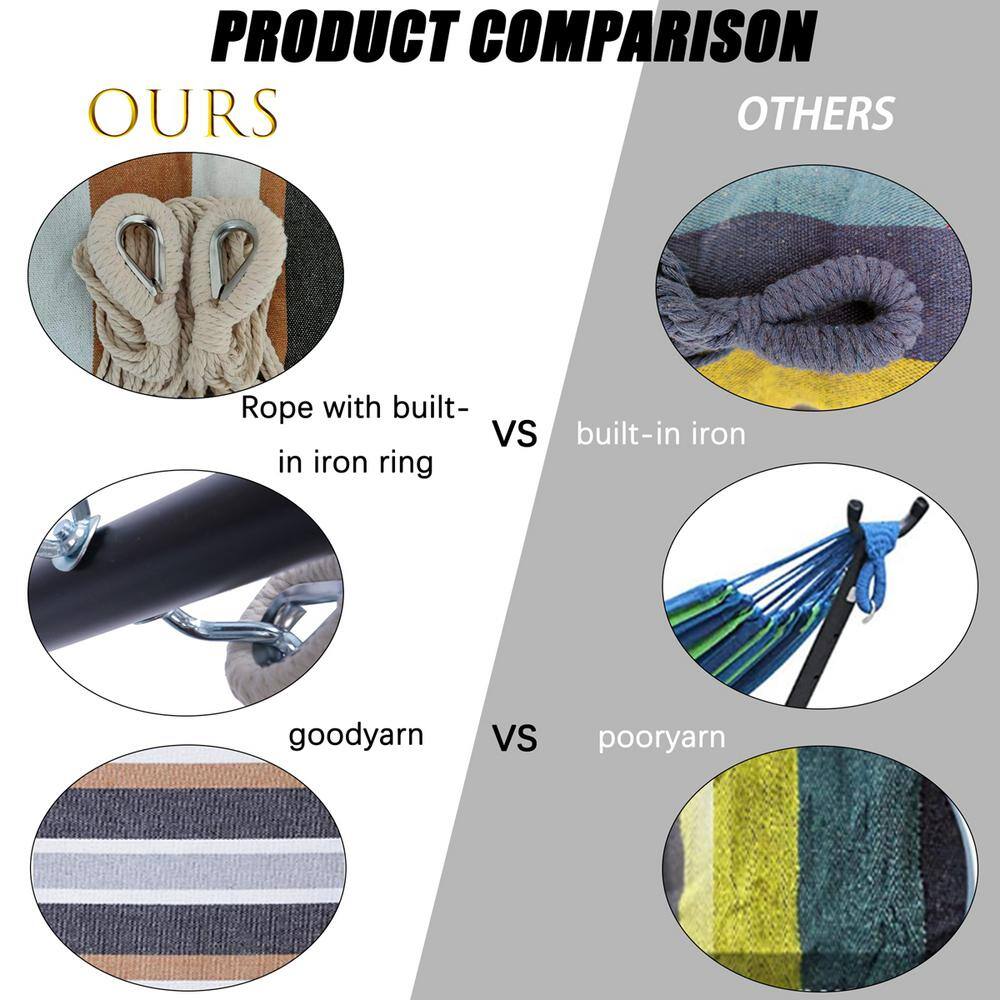 None 9.3 ft. Free Standing Hammock Bed Hammock with Stand in Brown Gray Striped