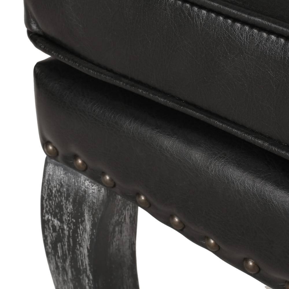 Noble House Ardson Midnight Black and Gray Faux Leather Dining Arm Chairs (Set of 2)