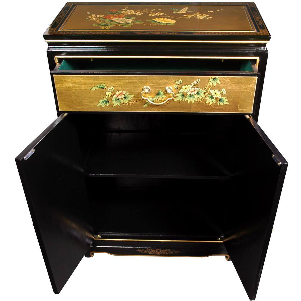 Oriental Furniture 36 in. H x 24 in. W Gold Wood Shoe Storage Cabinet