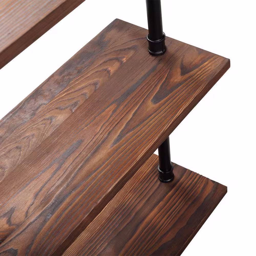 None 3-Tier Rustic Brown Industrial Wall-Mounted Metal Frame Pipe Shelf