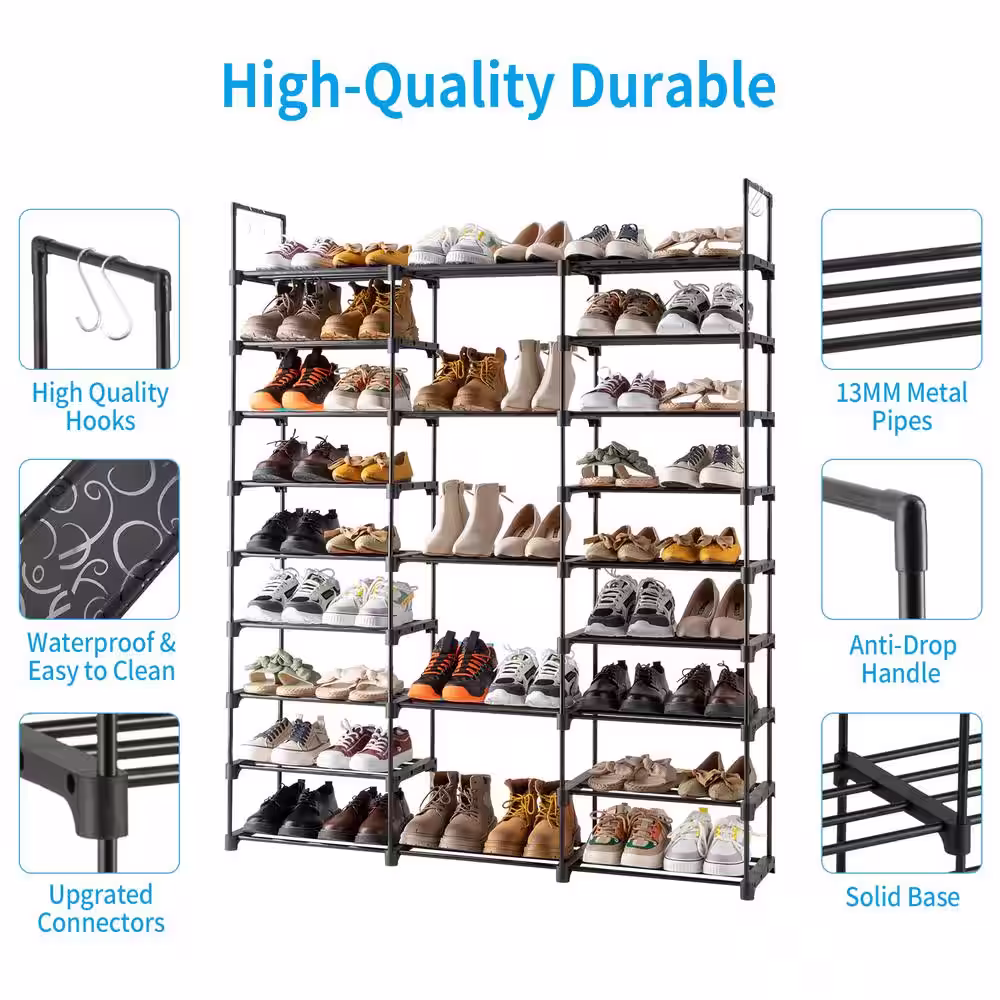 None 62 in. H 50-Pair Black Shoe Rack