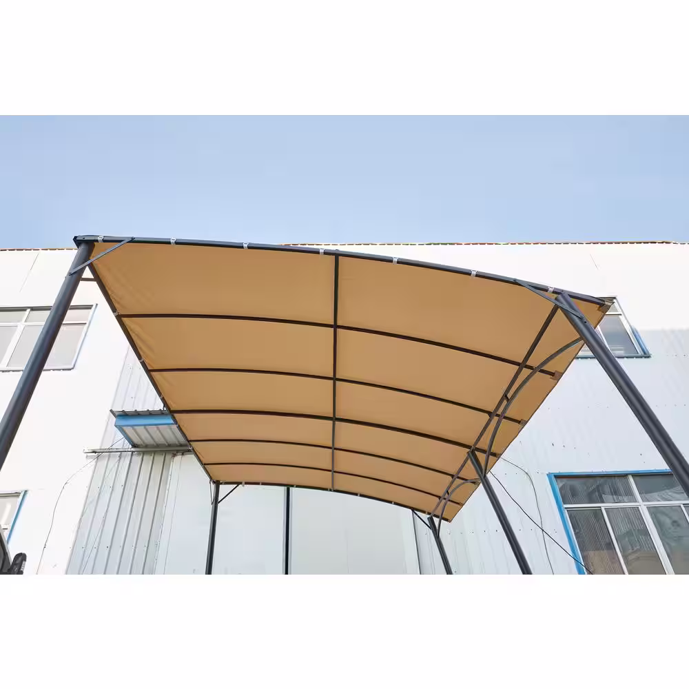 None 10 ft. x 13 ft. Brown Sloping Gazebo Canopy Tent Against Wall