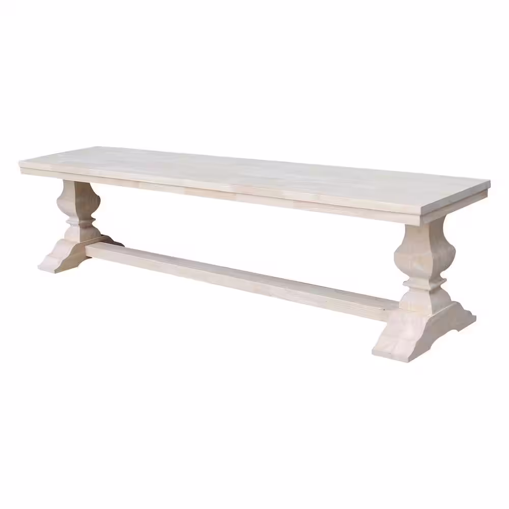 International Concepts Unfinished Solid Wood 74 in. W Trestle Dining Bench