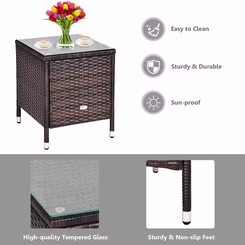 None 3-Piece Plastic Wicker Patio Conversation Set with Turquoise Cushions