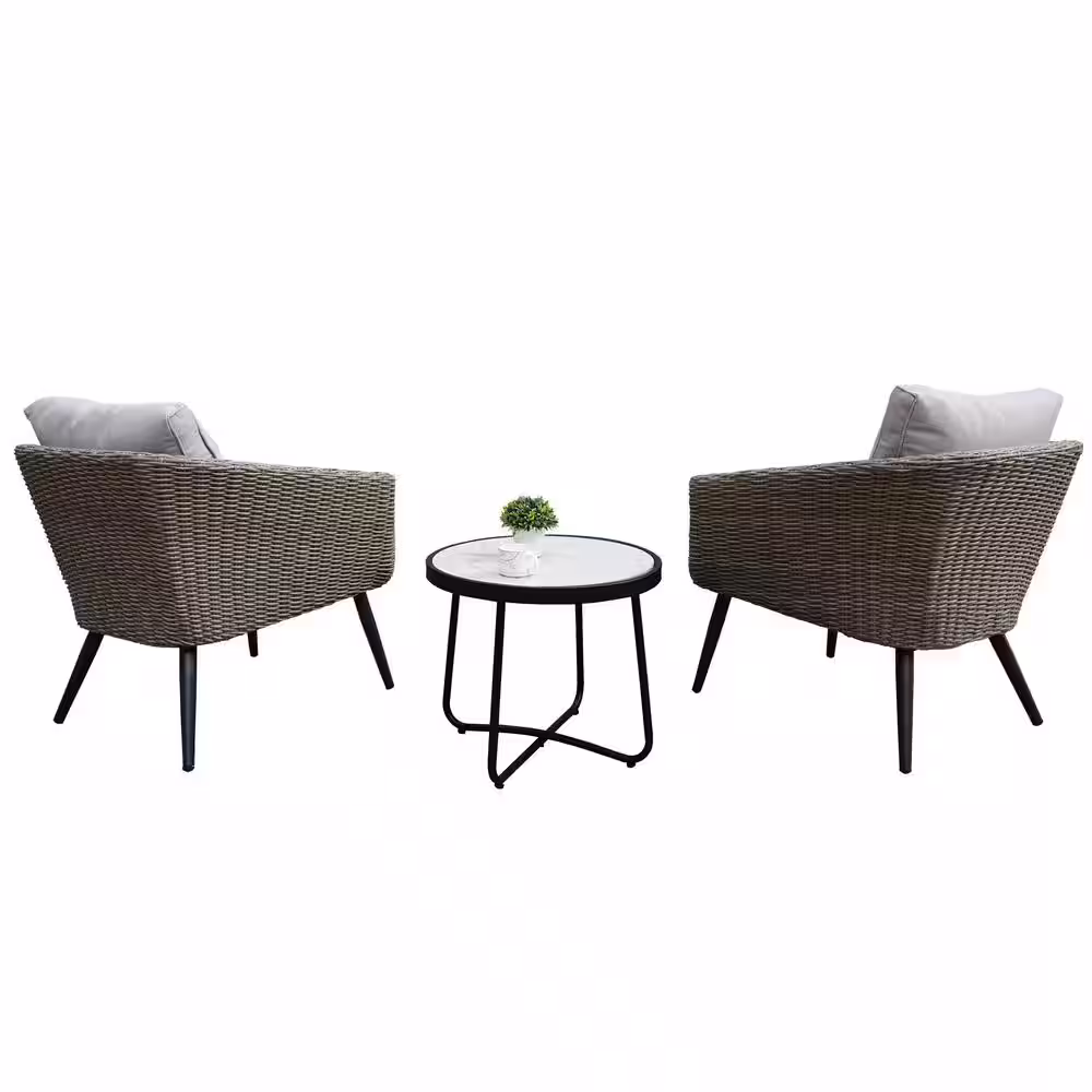 SUNRINX 3-Piece Wicker Bistro Set with Beige Cushions